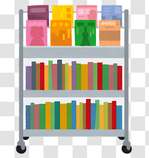 Booktrack - Bookshelf With Colorful Books On Display Transparent PNG
