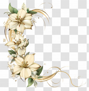 Ribbon Border - Floral Decorative Frame With White Lilies Transparent PNG