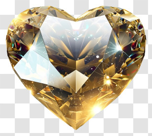 Valentine Heart Diamond - Golden Gemstone Heart Design Transparent PNG