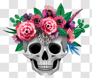 Halloween Skull Flowers - Skull With Red Flowers Transparent PNG