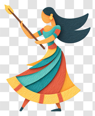 Indian Woman Dancing With Stick - Colorful Dancing Woman With Stick Transparent PNG