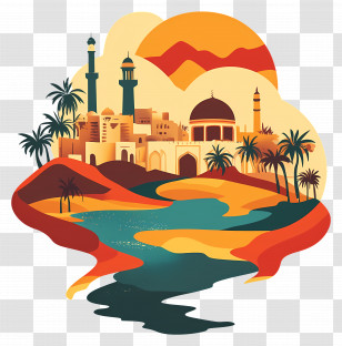 Arab Landscape - Scenic Desert Landscape With Oasis Transparent PNG