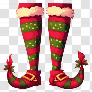 Christmas Elf Legs - Playful Striped Elf Shoes With Holly Transparent PNG