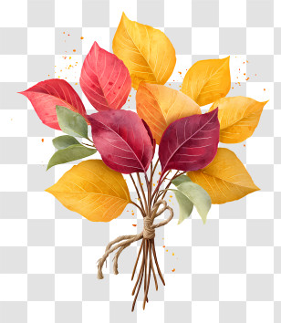 Autumn Leaves Tied With Twine - Colorful Autumn Leaf Bouquet Transparent PNG