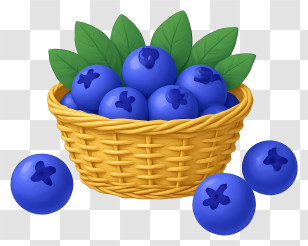 Fresh Blueberries In Woven Basket - Basket Of Fresh Blueberries With Leaves Transparent PNG