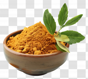 Curry Powder - Bowl Of Turmeric Powder With Leaves Transparent PNG