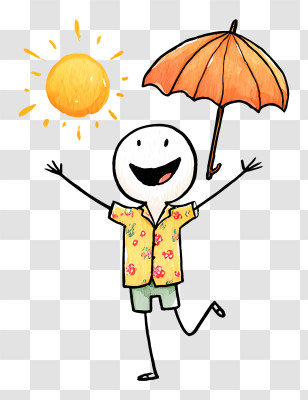 Hello Summer Time - Happy Stick Figure With Umbrella And Sun Transparent PNG