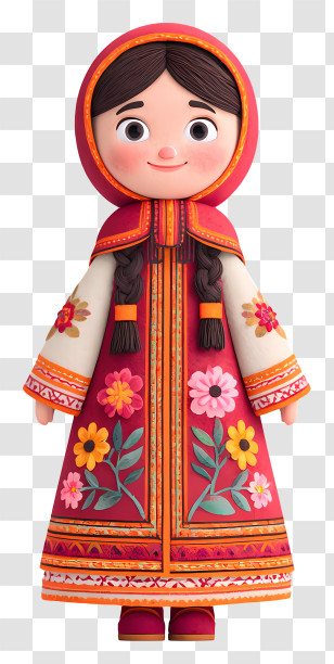 Girl Wearing Traditional Dress - Colorful Traditional Doll With Floral Dress Transparent PNG