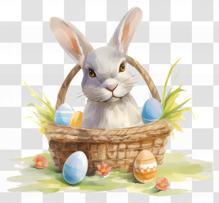 Easter Bunny - Easter Bunny With Basket Of Eggs Transparent PNG