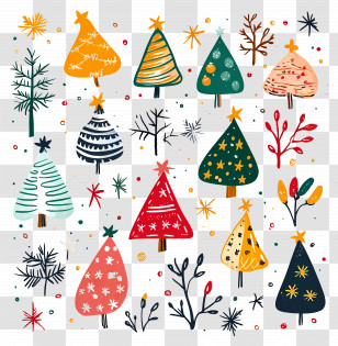 Xmas - Colorful Doodle Christmas Trees Transparent PNG
