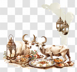 Eid Al Adha - Eid Feast With Sheep And Traditional Food Transparent PNG