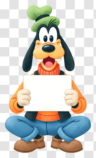 Goofy Holding Blank Signboard - Friendly Dog Character Holding Sign Transparent PNG