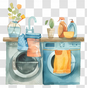 Laundry - Laundry Machines And Accessories In Pastel Colors Transparent PNG