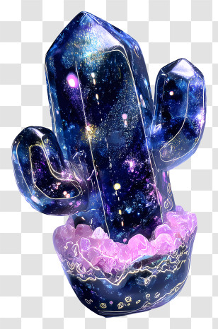 Purple Crystal Art - Galaxy Crystal Cactus Decoration Transparent PNG