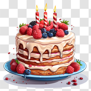 Birthday Cake - Fruit Layered Birthday Cake With Candles Transparent PNG