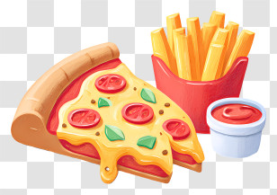 Pizza And French Fries - Pizza Slice With Fries And Dip Transparent PNG