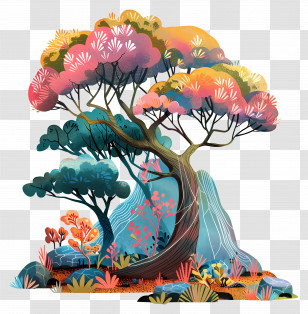 Mountain Tree - Artistic Colorful Abstract Tree Illustration Transparent PNG