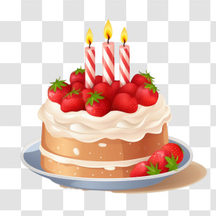 Birthday Cake - Strawberry Birthday Cake With Candles Transparent PNG