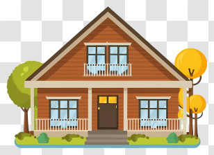 Small Wooden House - Cozy Cartoon House With Trees Illustration Transparent PNG