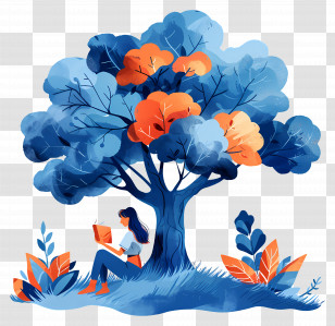 Girl Reading Book - Woman Reading Under Tree Scene Transparent PNG