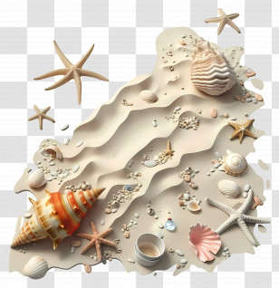 Beachcombing - Starfish And Seashells On Sandy Beach Illustration Transparent PNG