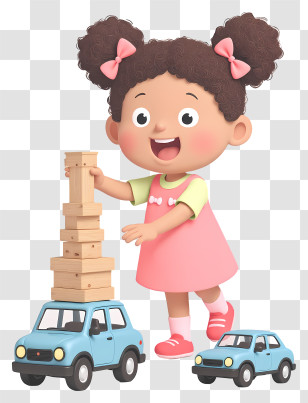 Little Girl - Happy Girl Stacking Blocks And Cars Transparent PNG