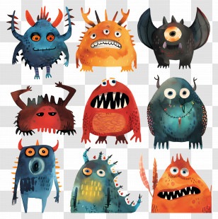 Monster - Colorful Cartoon Monsters Illustration Transparent PNG
