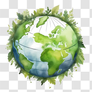 Green Planet Earth - Earth With Green Leaves Environmental Illustration Transparent PNG