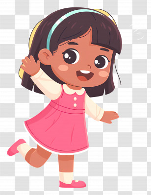 Cartoon Little Girl - Happy Cartoon Girl In A Pink Dress Transparent PNG