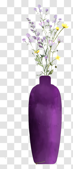 Digital Illustration - Purple Vase With Wildflowers Transparent PNG