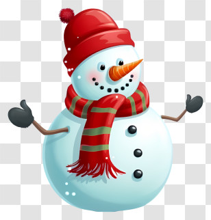 Snowman - Snowman In Red Hat And Scarf Transparent PNG