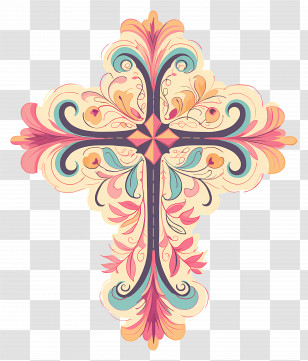 Christian Cross - Floral Decorative Cross Illustration Transparent PNG