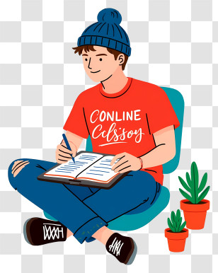Teenager Getting Online Education - Man In Beanie Writing In Notebook Transparent PNG