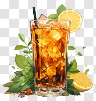 Cocktail - Summer Iced Tea Glass With Lemon And Mint Transparent PNG