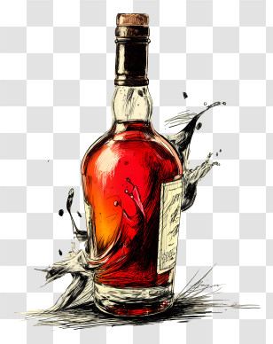 Liquer - Bottle Of Whiskey With Splash Transparent PNG