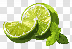 Green Lemon - Lime Slices And Mint Leaves Design Transparent PNG