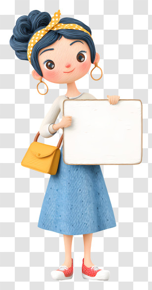 Shopping Woman Holding Blank Board - Cute Girl Holding Blank Sign Transparent PNG