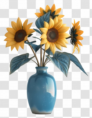 3d Sunflower - Sunflowers In Blue Vase Transparent PNG
