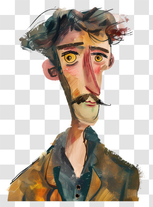 Whimsical Cartoon Man - Abstract Artistic Illustration Of A Man With Mustache Transparent PNG