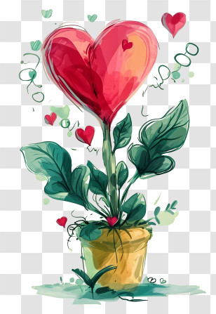 In The Style Of Romantic Illustration - Heart Shaped Plant In Pot Transparent PNG