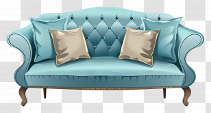 Sofa With Pillows - Blue Sofa With Cushions For Home Decor Transparent PNG