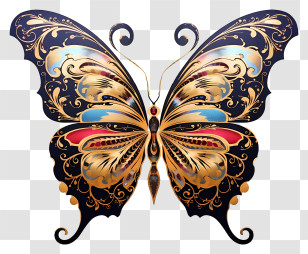 Golden Butterfly - Ornate Butterfly Art Transparent PNG