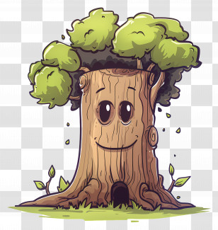 Tree Trunk - Cartoon Smiling Tree With Green Leaves Transparent PNG