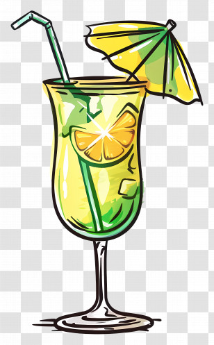 Cartoon Cocktails - Tropical Cocktail With Lemon And Umbrella Transparent PNG