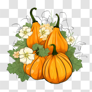 Autumn Gourds
 - Autumn Pumpkins With Flowers Illustration Transparent PNG