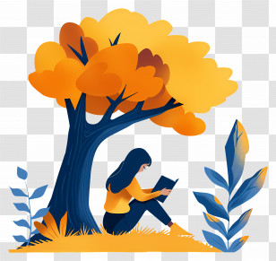 Girl Reading Book - Cartoon Reading Under Tree Transparent PNG