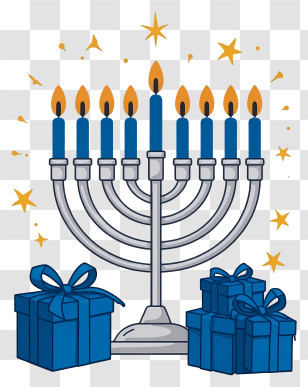 Hanukkah Menorah - Hanukkah Menorah With Wrapped Gifts Transparent PNG