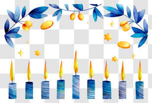 Candle Decorations - Hanukkah Candles With Leaves And Stars Transparent PNG