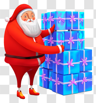 Santa Holding Gift Box - Santa With Stacked Blue Gifts Transparent PNG
