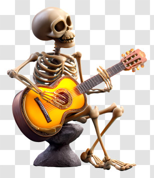 Skeleton Playing A Guitar - Cartoon Skeleton Playing Acoustic Guitar Transparent PNG
